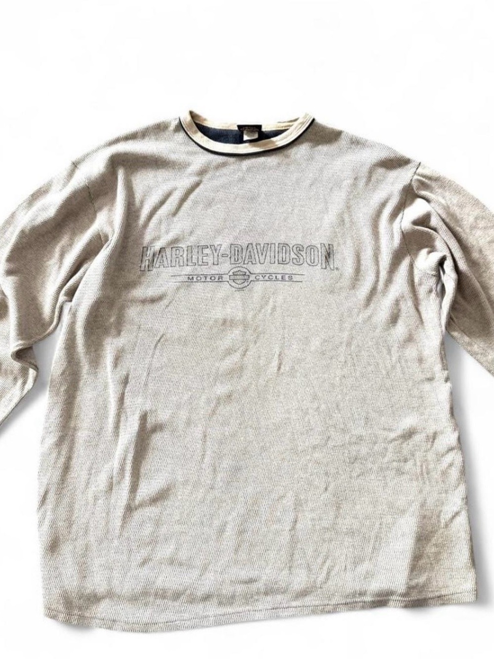 Vintage 90’s Harley-Davidson Men's Beige Long Sleeve Crewneck Shirt
